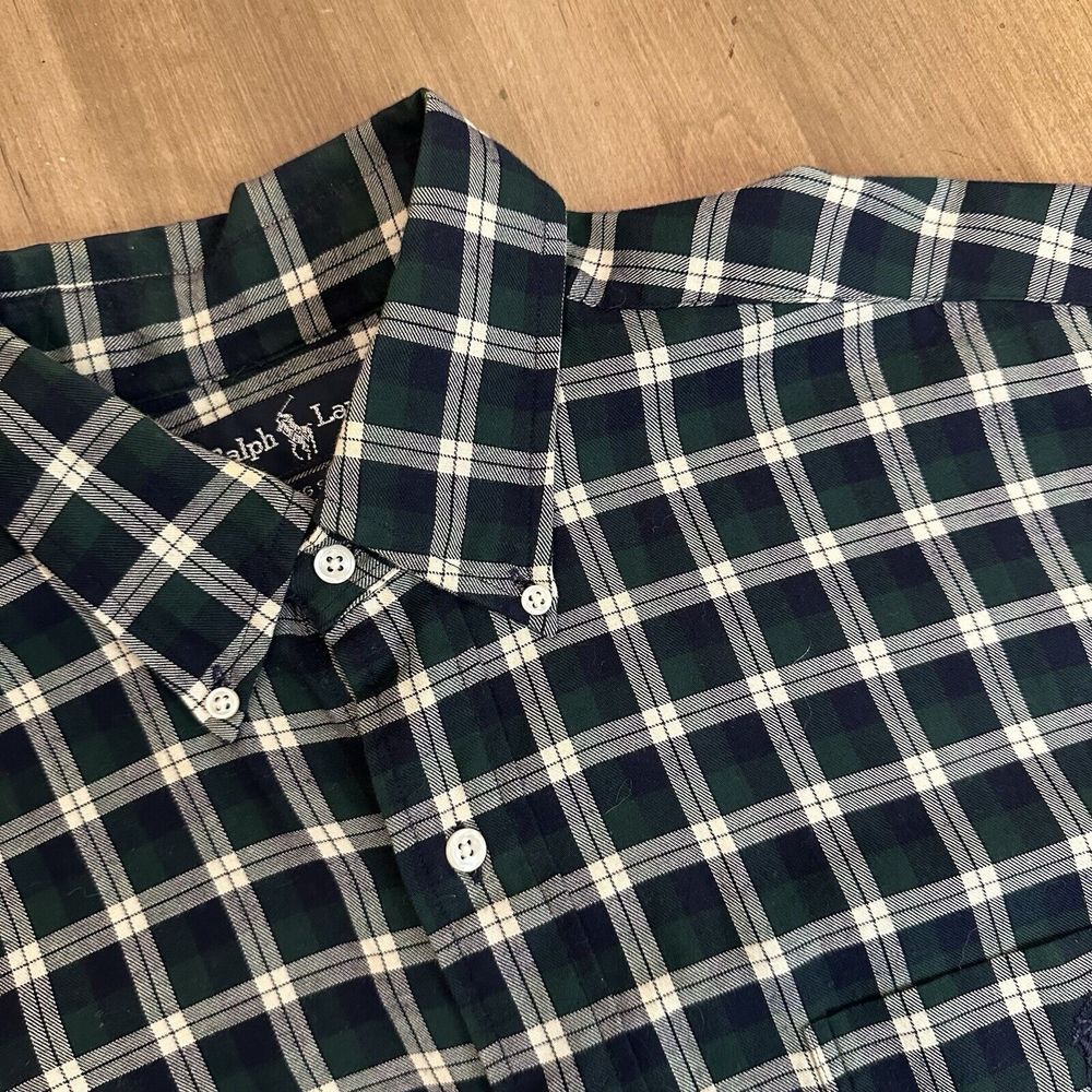 VTG Polo Ralph Lauren Men's Sz M Plaid Button Up Big Shirt One Pocket Green